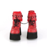 Rood Vegan 9 cm ASHES-57 lolita enkellaarzen met blokhak en plateau