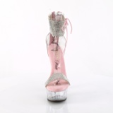 Rose 15 cm DELIGHT-627RS transparent platform high heels with ankle straps
