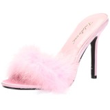 Roze 10 cm CLASSIQUE-01F dames slippers met maraboe veren