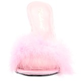 Roze 10 cm CLASSIQUE-01F dames slippers met maraboe veren