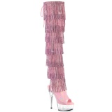 Roze 15 cm DELIGHT exotic overknee laarzen met strass franjes