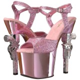 Roze 18 cm Pleaser REVOLVER-709G High Heels Chroom Plateau