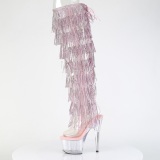 Roze 18 cm pole dance exotic overknee laarzen met strass franjes