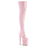 Roze 20 cm FLAMINGO-3000HWR Hologram pole dance overknee laarzen met hak