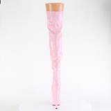 Roze 20 cm FLAMINGO-3000HWR Hologram pole dance overknee laarzen met hak