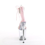 Roze 20 cm FLAMINGO-827RS transparante plateau hoge hakken met brede enkelband