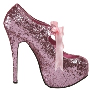 Roze Glitter 14,5 cm TEEZE-10G Concealed burlesque naaldhak pumps met puntneus