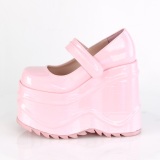 Roze Vegan 15 cm WAVE-32 gothic mary jane pumps met wedge plateau