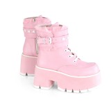 Roze Vegan 9 cm ASHES-57 lolita enkellaarzen met blokhak en plateau