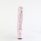 Roze glitter 18 cm ADORE-1040IG dames hoge hakken enkellaarsjes plateau