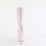 Roze glitter 18 cm ADORE-1040IG dames hoge hakken enkellaarsjes plateau