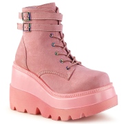 Pink suede 11.5 cm SHAKER-52 demonia wedge boots with platform