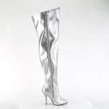 Silver 13 cm thigh high stretch overknee boots with wide calf for men