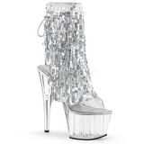 Silver 18 cm ADORE-1017SQF sequins fringe ankle boots