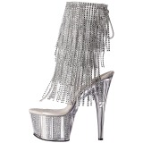 Silver 18 cm ADORE-1017SRS womens fringe ankle boots high heels