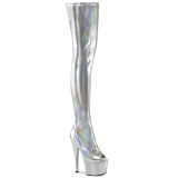 Silver 18 cm ADORE-3011HWR Hologram overknee boots peep toe