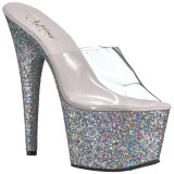 Silver 18 cm ADORE-701LG glitter platform mules womens