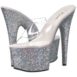 Silver 18 cm ADORE-701LG glitter platform mules womens