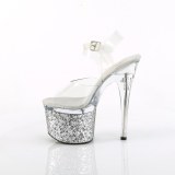 Silver 18 cm ESTEEM-708LG Glitter Platform High Heels Shoes