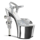 Silver 18 cm Pleaser REVOLVER-709G High Heels Chrome Platform