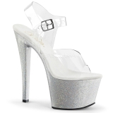 Silver 18 cm Pleaser SKY-308MG glitter high heels shoes