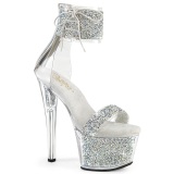 Silver 18 cm SKY-327RSI pleaser high heels with strass ankle cuff