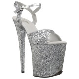 Silver 20 cm FLAMINGO-810LG glitter platform high heels shoes