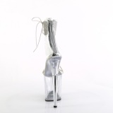 Silver 20 cm FLAMINGO-827RS transparent platform high heels with ankle straps