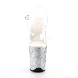 Silver Glitter 20 cm FLAMINGO-808LG Platform High Heeled Sandal Shoes