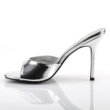 Silver Leatherette 10 cm CLASSIQUE-01 big size mules shoes