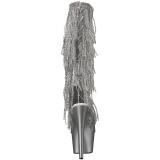 Silver Strass 18 cm ADORE-2024RSF womens fringe boots high heels