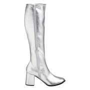 Silver boots block heel 7,5 cm - 70s years style hippie disco gogo under kneeboots vinyl