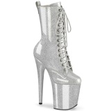 Silver glitter 20 cm high heels ankle boots platform
