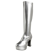 Silver platform boots patent 10 cm - 70s years hippie disco gogo kneeboots chunky