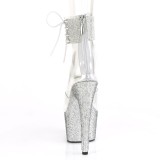 Silver rhinestone 18 cm BEJEWELED-724RS pleaser high heels with ankle cuff