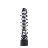 Sleehakken 14 cm S815 PU zwarte plateau laarzen dames met gespen