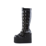 Sleehakken 14 cm S815 PU zwarte plateau laarzen dames met gespen