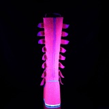 Sleehakken 14 cm S815 neon roze plateau laarzen dames met gespen