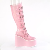 Sleehakken 14 cm S815 vinyl roze plateau laarzen dames met gespen