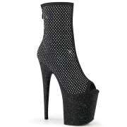 Strass 20 cm FLAMINGO-1031GM open teen platform boots met hak zwart