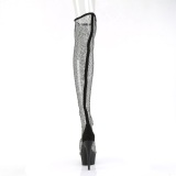 Strass netstof 15 cm DELIGHT-3009 Zwarte overknee laarzen met hakken