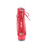 Strass netstof 15 cm DELIGHT veterboots met plateau en hakken in rood