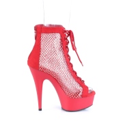 Strass netstof 15 cm DELIGHT veterboots met plateau en hakken in rood