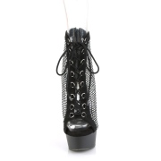 Strass netstof 15 cm DELIGHT veterboots met plateau en hakken in zwart