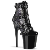 Strass netstof 20 cm FLAMINGO-1013RM plateau boots hakken in zwart