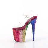 Transparant 20 cm FLAMINGO-808RBG glitter plateauschoenen hoge hakken