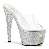 Transparant Zilver 18 cm BEJEWELED-701DM Strass Plateau Mules