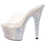 Transparant Zilver 18 cm BEJEWELED-701DM Strass Plateau Mules