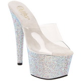 Transparant Zilver 18 cm BEJEWELED-701DM Strass Plateau Mules