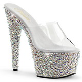 Transparant Zilver 18 cm BEJEWELED-701MS Strass Plateau Mules